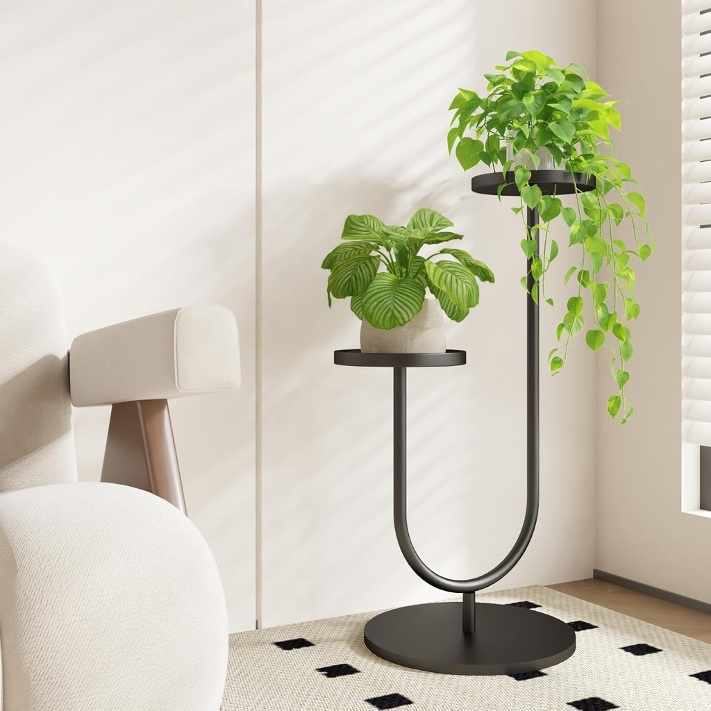 Bamworld Plant Stand Indoor Tall Tiered Plant Stands for Outdoor Plants 2 Pots Corner Plant Holder Black Metal Plants Rack for Living Room Bedroom Decor