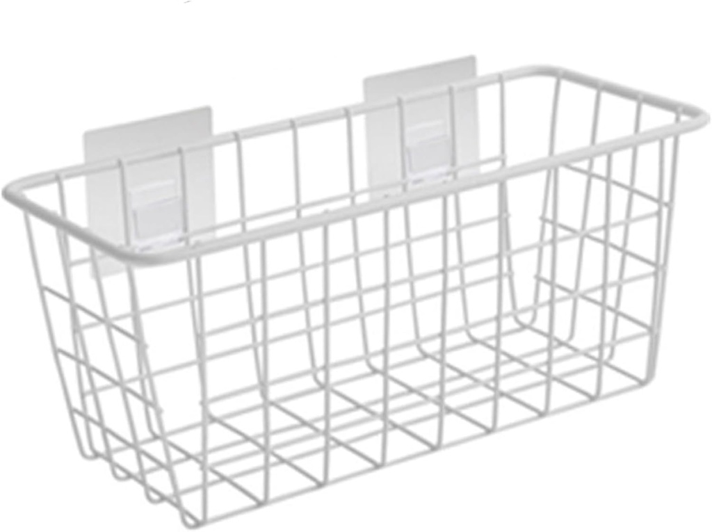Wire Baskets for Organizing, 11x4x5 Inch Adhesive Hanging Basket, Iron White Hollow Out Hanging Wall Basket for Kitchen Bathroom Pantry Cabinet Bathroom.