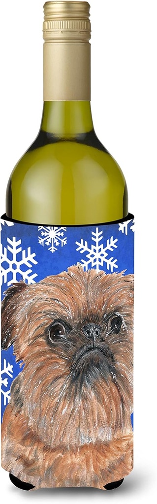 Caroline's Treasures SC9600LITERK Brussels Griffon Winter Snowflakes Wine Bottle Hugger Bottle Cooler Sleeve Hugger Machine Washable Collapsible Insulator Beverage Insulated Holder