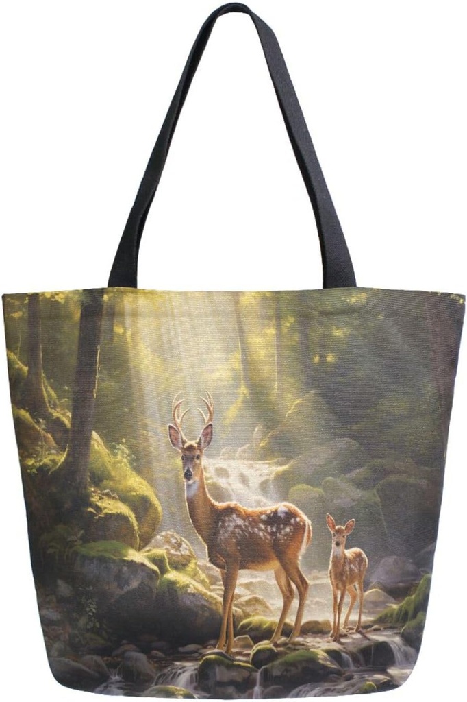 ALAZA Deer Forest Canvas Tote Bag for Women Travel Work Shopping Grocery Top Handle Purses Large Totes Reusable Handbags Cotton Shoulder Bags72