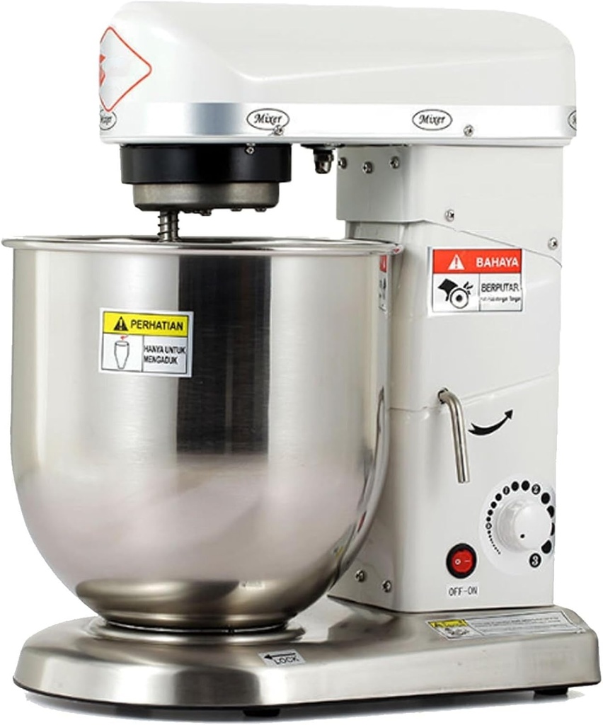 Commercial Food Mixer, Electric Stand Mixer, 3 Speed ​​Tilt Head Cake Mixer with Stainless Steel Bowl, Dough Hook, Whisk, Mixer for Baking Pizza Shop Restaurant(White,5L)