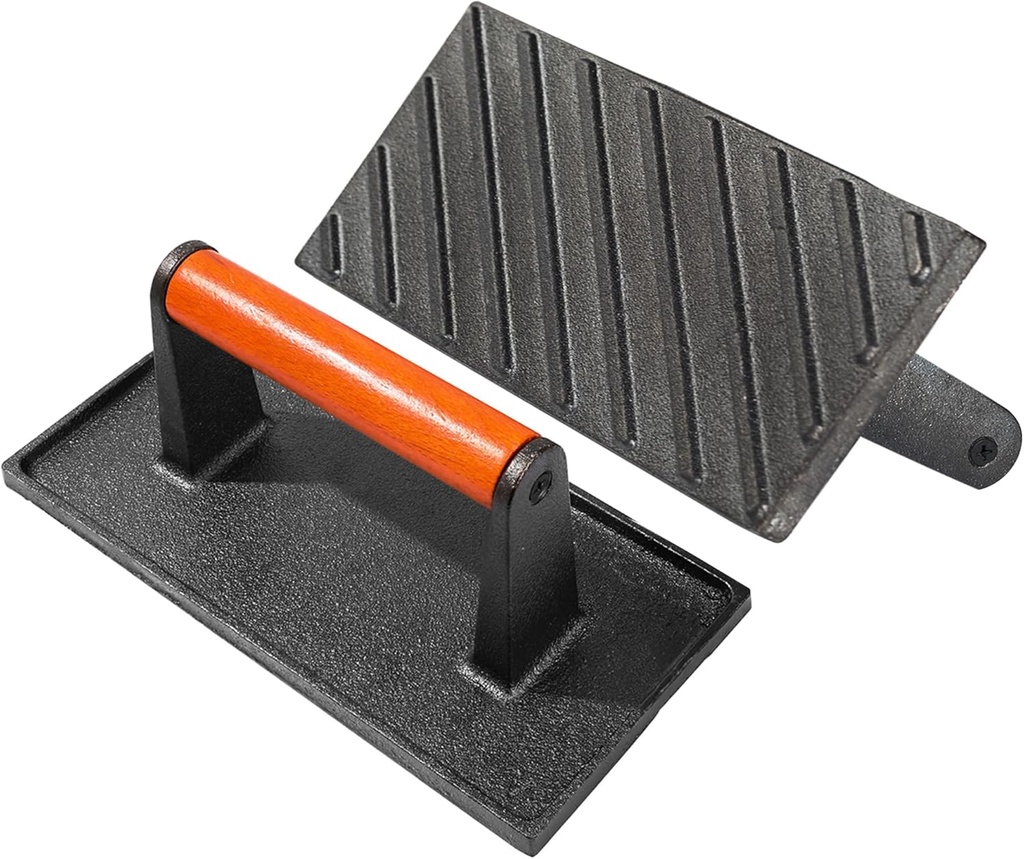 vivicreate Bacon Press, Griddle Press, Grill Press, Meat Press, cast Iron Grill Press, cast Iron Griddle, Iron Press, cast Iron Material with Wooden Handle