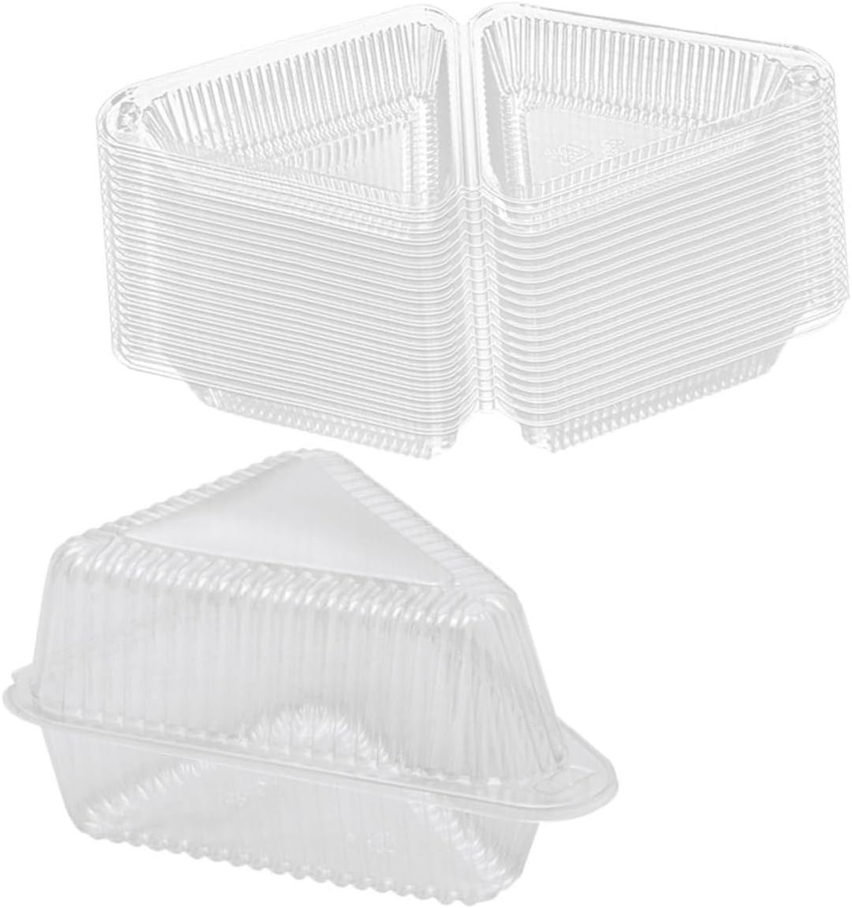 Cabilock 50pcs Clear Triangle Cake Slice Boxes with Lids Food Grade Plastic Cheesecake Containers for Dessert Storage and Transport Stackable Leak Resistant Cake Carrier for Parties and