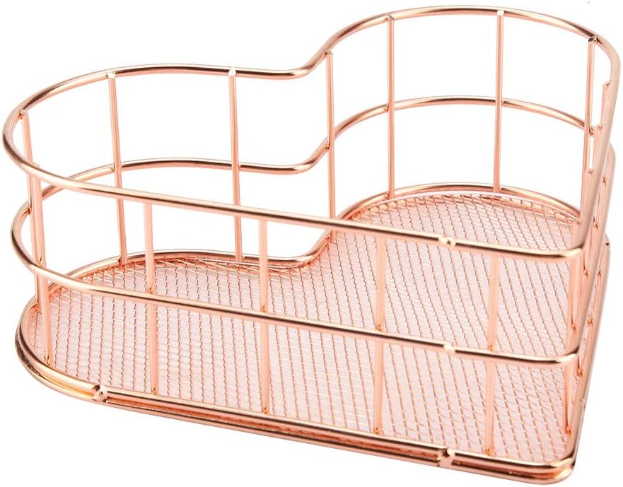 Hapivida Wire Mesh Basket, Heart Shape Metal Food Storage Organizer Iron Grid Storage Tray Net Desktop Storage Basket Bins for Home Cosmetic Stationery
