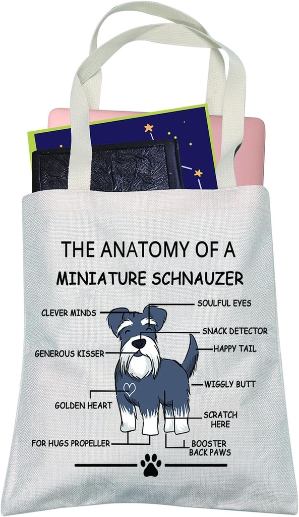 LEVLO Funny Miniature Schnauzer Lovers Gifts The Anatomy of A Miniature Schnauzer Shopping Bags Veterinary Mom Tote Bags