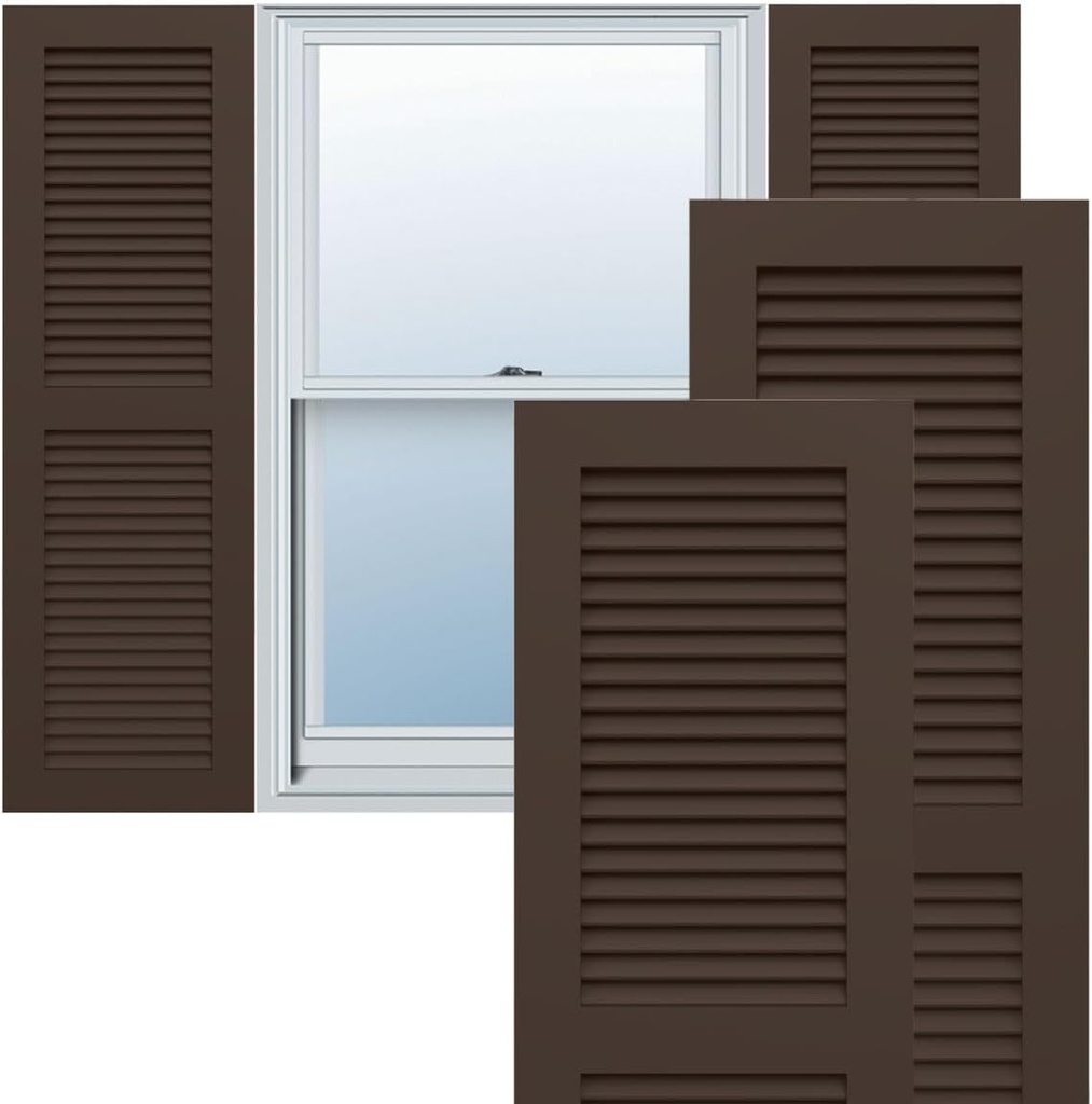 Ekena Millwork 12"W x 65"H True Fit PVC Two Equal Louver Shutters, Raisin Brown (Per Pair - Hardware Not Included)