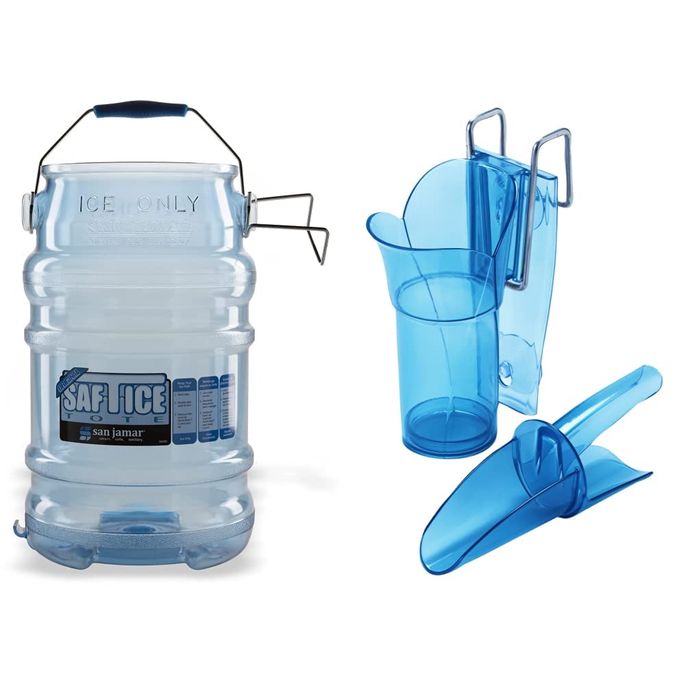 San Jamar Saf-T-Ice Tote (6 Gallons) and Carlisle FoodService SI5000 Saf-T-Scoop Ice Scooping System, Blue