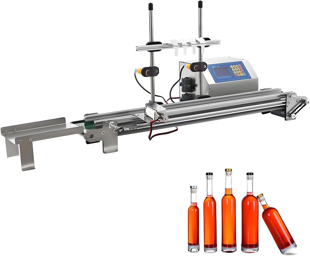 4-Head Automatic Liquid Filling Machine - Mini Production Line for Bottles, 0.34-16.91oz Capacity, Adjustable Speed Conveyor for Wine & Beverage Filling