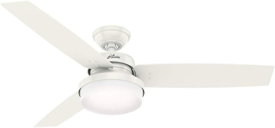 Hunter 52 inch Indoor Ceiling Fan with LED Light and Remote Control - Standard Mount White Ceiling Fan, 3 Blades, For Bedroom, Living Room, or Kitchen - Sentinel 59169, Fresh White