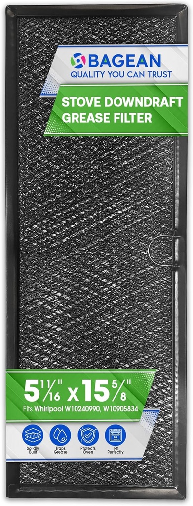 Downdraft Stovetop Filter 5.67” x 15.63” Replacement for Whirlpool Jennair W10240990 W10905834 Downdraft Filter Grease Screen for Cooktop Oven Vent - Blocks Grease From Entering Stovetop Vent (Black)