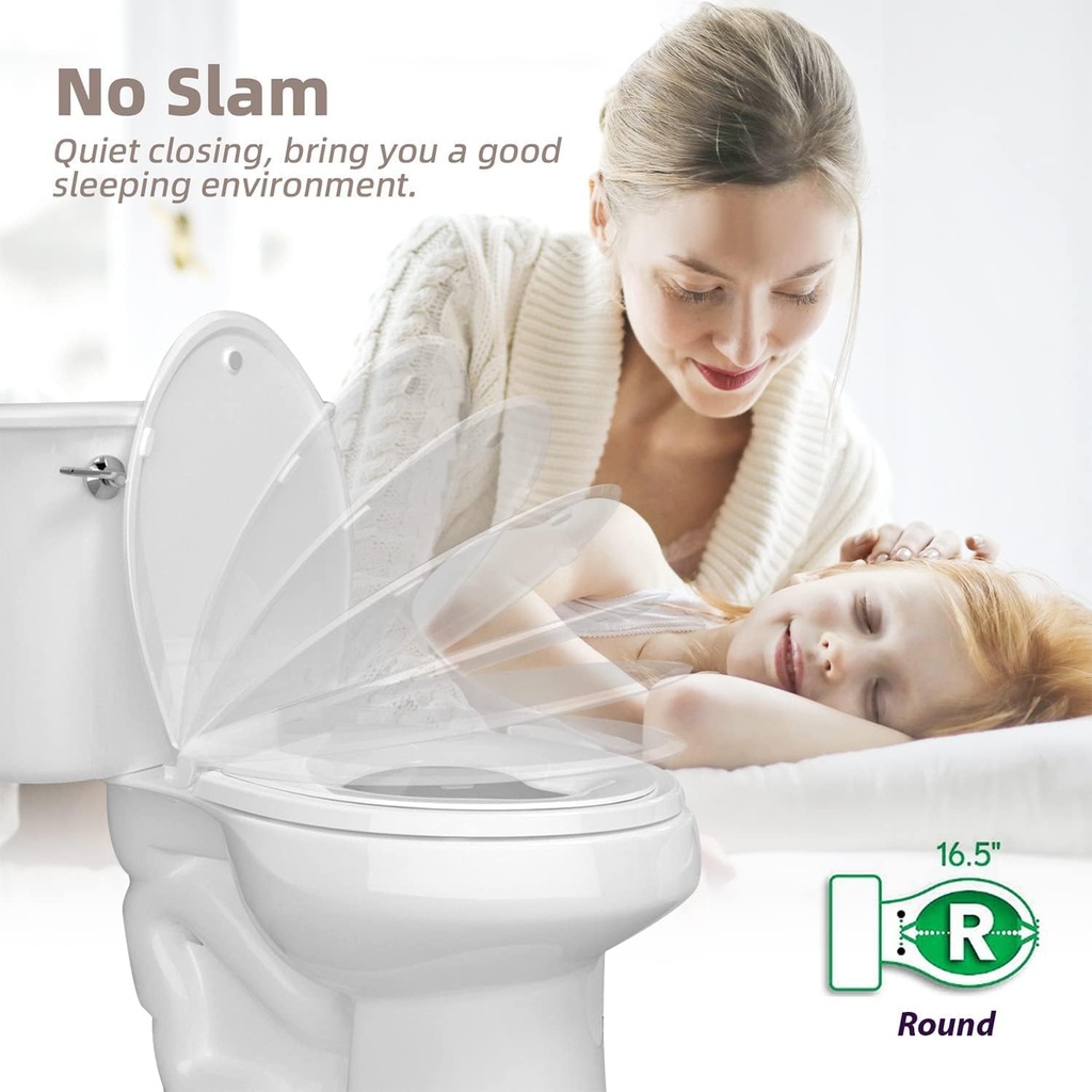 Toilet seat with toddler seat built in, Potty training toilet seat, Fits both adult and child, Slow-Close, Toddler toilet seat attachment, ROUND, Heavy Duty, White(16.5”)