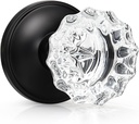 KNOBWELL 1 Pack Regency Fluted Glass Door Knob with Victorian Plate Rosettes in Matte Black Finish(Passage Hall/Closet