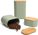 Mixpresso Olive Green Canisters Sets for the Kitchen – 3-Piece Airtight Plastic Sugar Container Set with Bamboo Lids in Three Different Sizes – Decorative Modern Storage Jars for Coffee &Tea