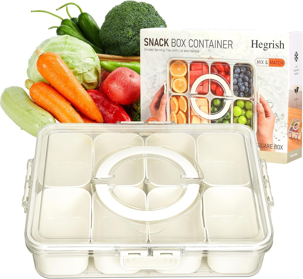 Snack Box Container,Dishwasher Safe Divided Serving Tray with Lid,Fruit Storage Containers for Vegetables,Candy,Nuts Organizer,Snackle Charcuterie Boxes for Kids,Adults Road Travel, Party and Picnic