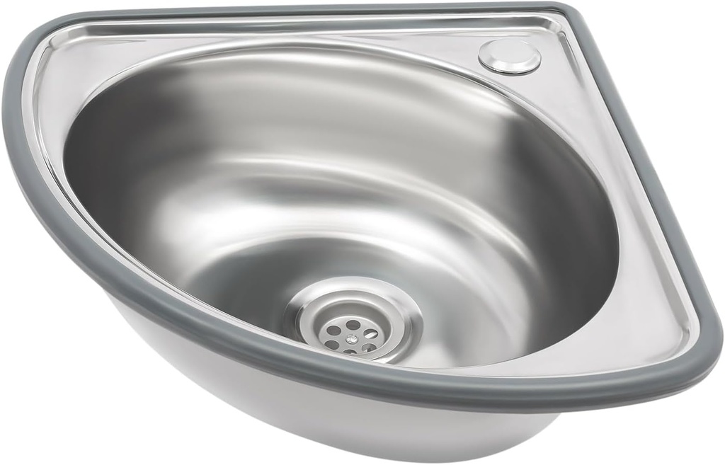 Stainless Steel Corner Sink, Wall-Mounted Single Bowl Sink, Triangular Hand Basin Sink, Small RV Single Bowl for Kitchen Bathroom Lavatory