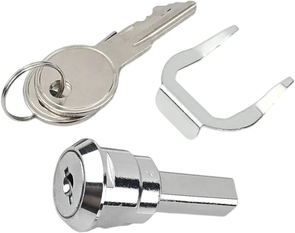 A Set Silver Universal Stainless Toolbox Lock, Toolbox Lock Iron Cabinet Insert Linkage Drawer Locks Set,180° Rotation Unlocking(1 Fastening tab and 2 Keys,1 Cylinder) Cabinet Hardware