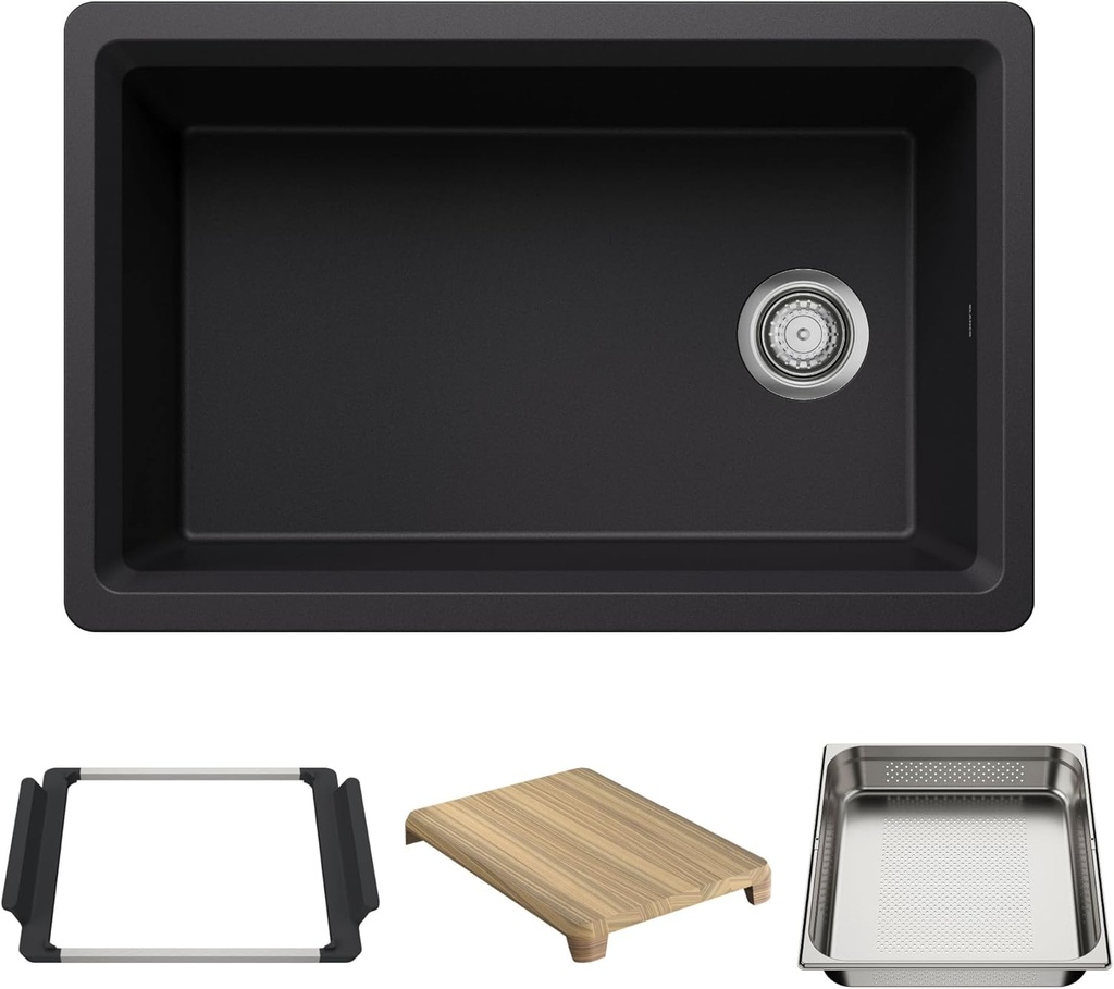 BLANCO 443303 Inteos SILGRANIT 30" Single Bowl Reversible Undermount Workstation Kitchen Sink - Coal Black