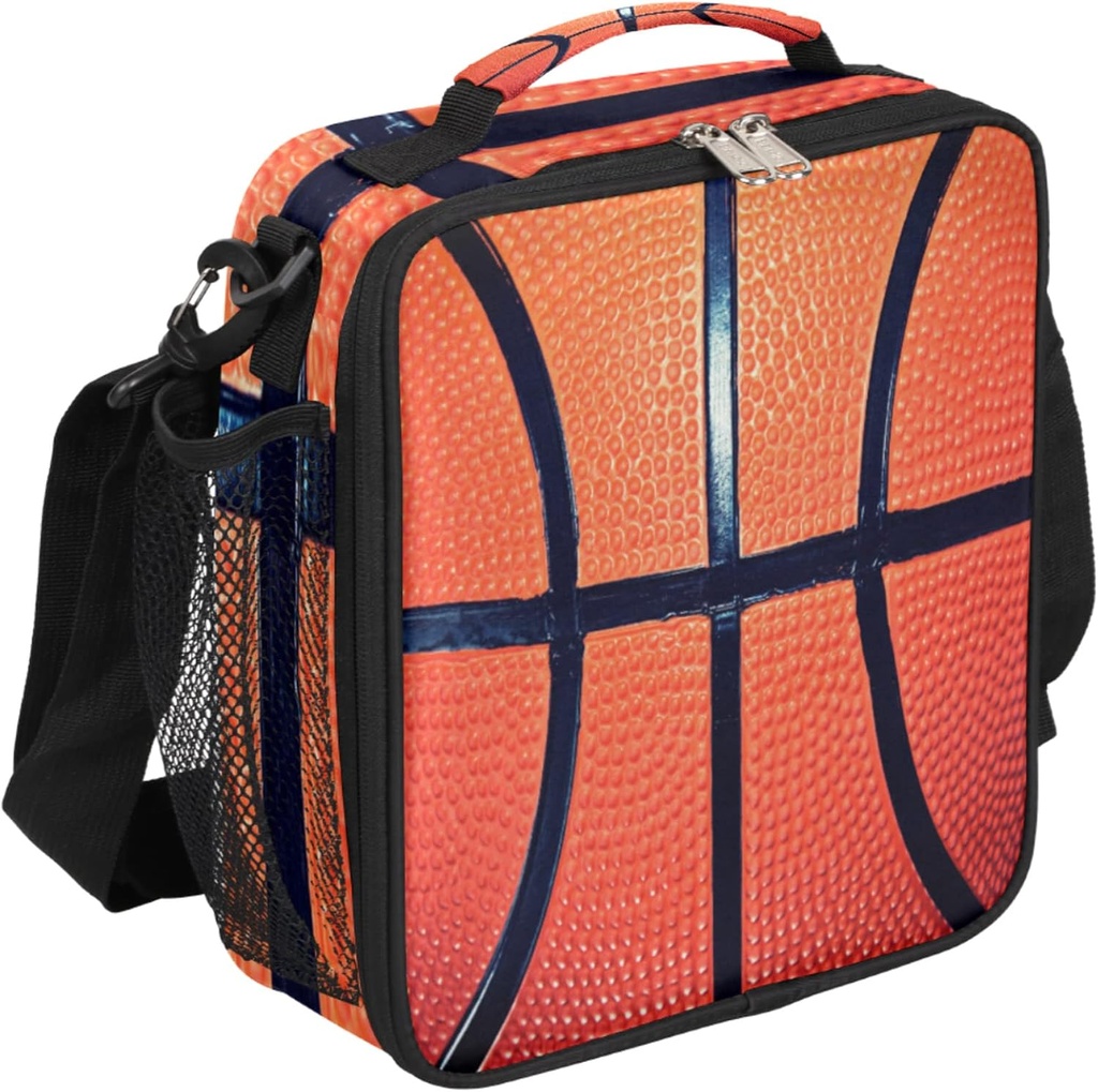 Bardic Basketball Lunch Box for Kids, Texture Ball Sport Insulated Lunch Bag for Boys Girls, Reusable Waterproof Lunch Box with Adjustable Shoulder Strap Cooler Tote Bag for School, Work, Picnic…
