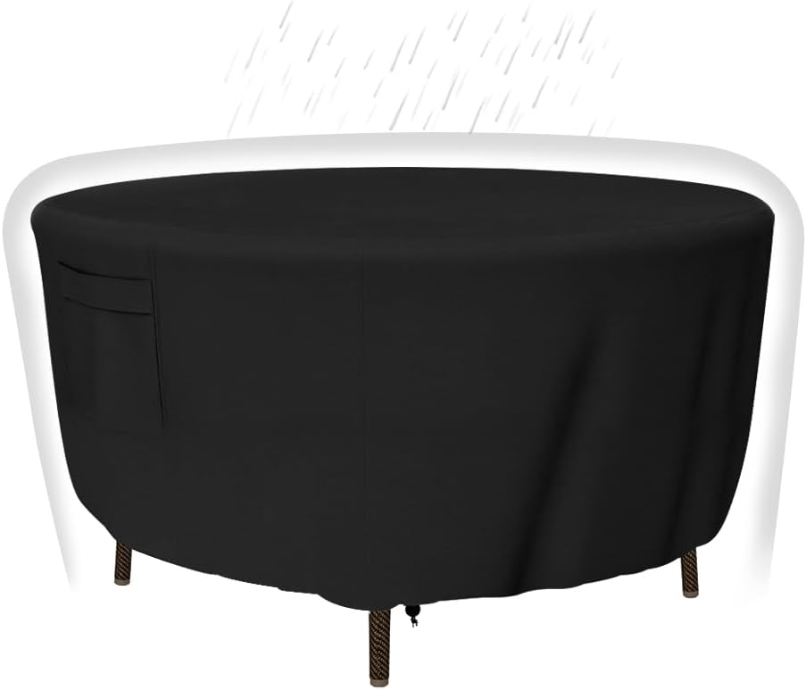 Tuyeho Heavy Duty Round Patio Table Cover (96D x 28H Inch), Waterproof & Weather Resistant, Anti UV - Black