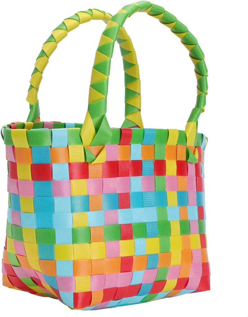 Cabilock Rattan Grocery Basket plastic woven beach tote rattan grocery handle bag straw handle bag Beach Toy Storage