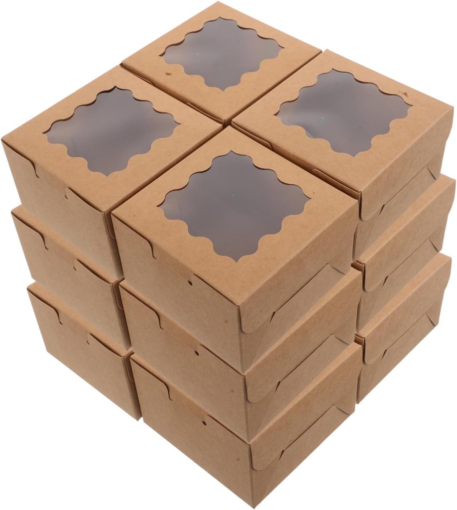 50pcs Small Bakery Boxes with Window Craft Paper Individual Pastry Containers for Muffins and Cupcakes Light Brown Cake Packaging for Parties and Treats