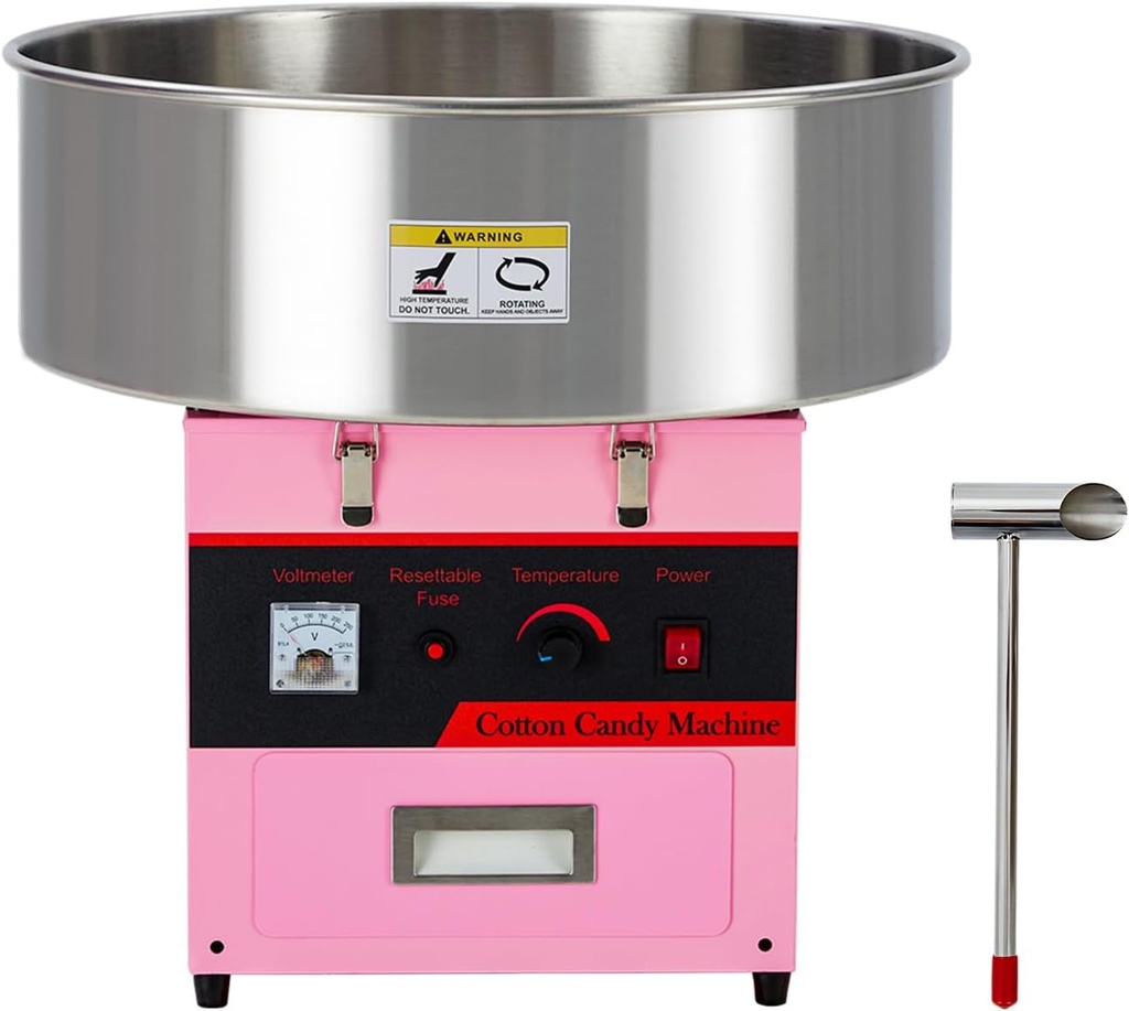 GAOMON Cotton Candy Makers, Pink Cotton Candy Machine With Stainless Steel Bowl, Sugar Scoop, Drawer. Ideal for Family Party Fun(Without lid)