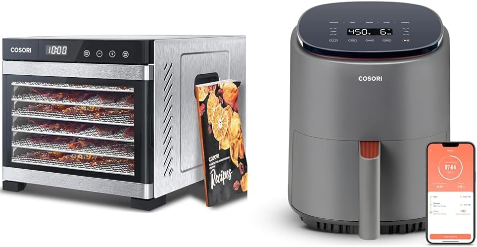 COSORI Food Dehydrator for Jerky, Large Drying Space with 6.48ft² & Air Fryer 4 Qt, 7 Cooking Functions Airfryer, 150+ Recipes on Free App