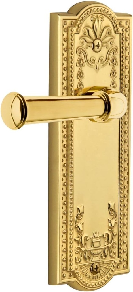 Grandeur PARGEO_PRV_234 Parthenon Solid Brass Rose Right Handed Privacy Door Lever Set with Georgetown Lever and 2-3/4" Backset - Polished Brass