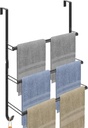 Livabber 3-Tier Over The Door Towel Rack, All Metal Towel Rack with Hooks for Door Hanging, Behind Door Towel Bar Towel Storage Holder for Bathroom Accessories, 19.37" L x 5.9" Wx 24.4" H(Black)