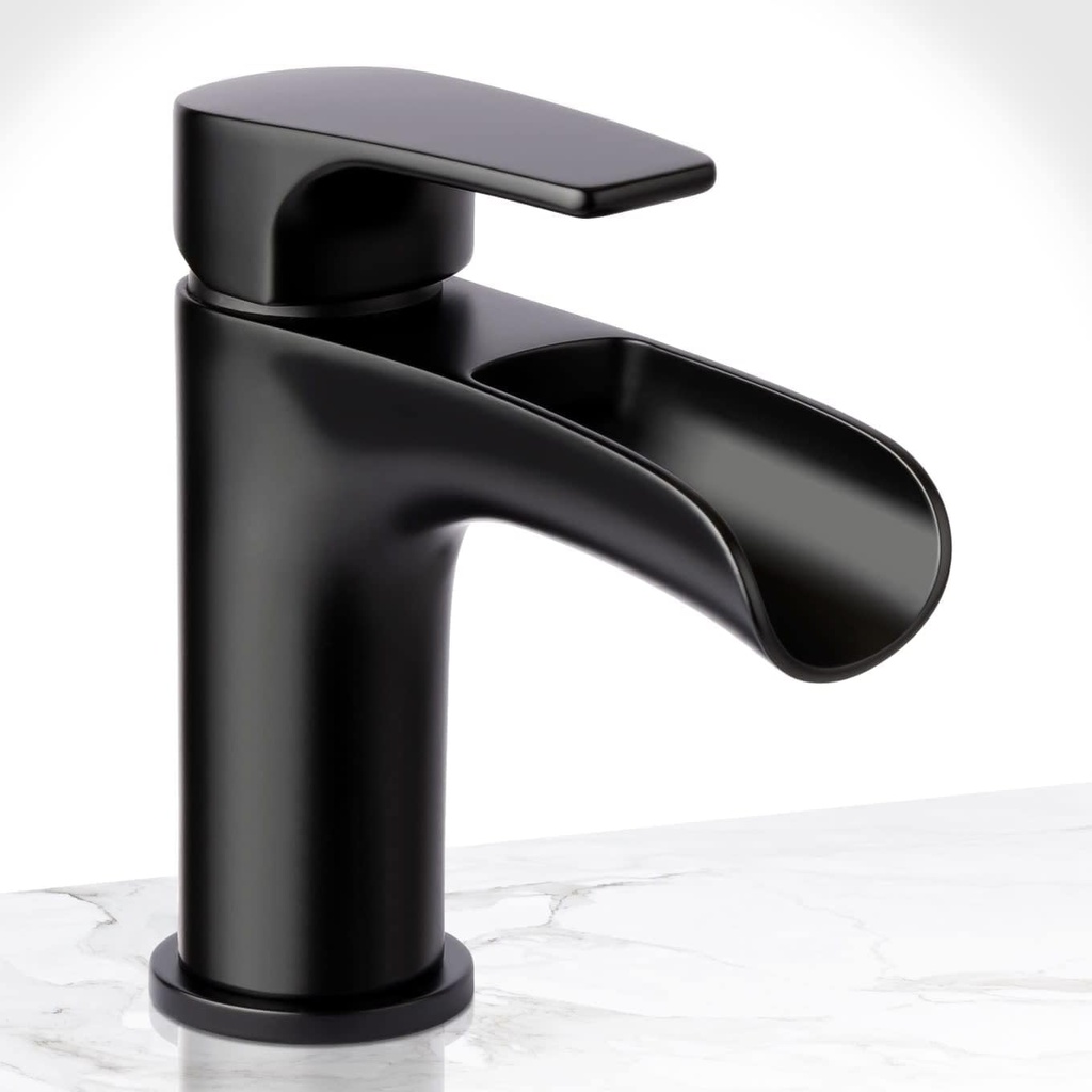 Miseno ML5882 Cascade Single Hole Bathroom Faucet - Includes Push-Pop Drain Assembly and Optional Deck Plate - Flat Black