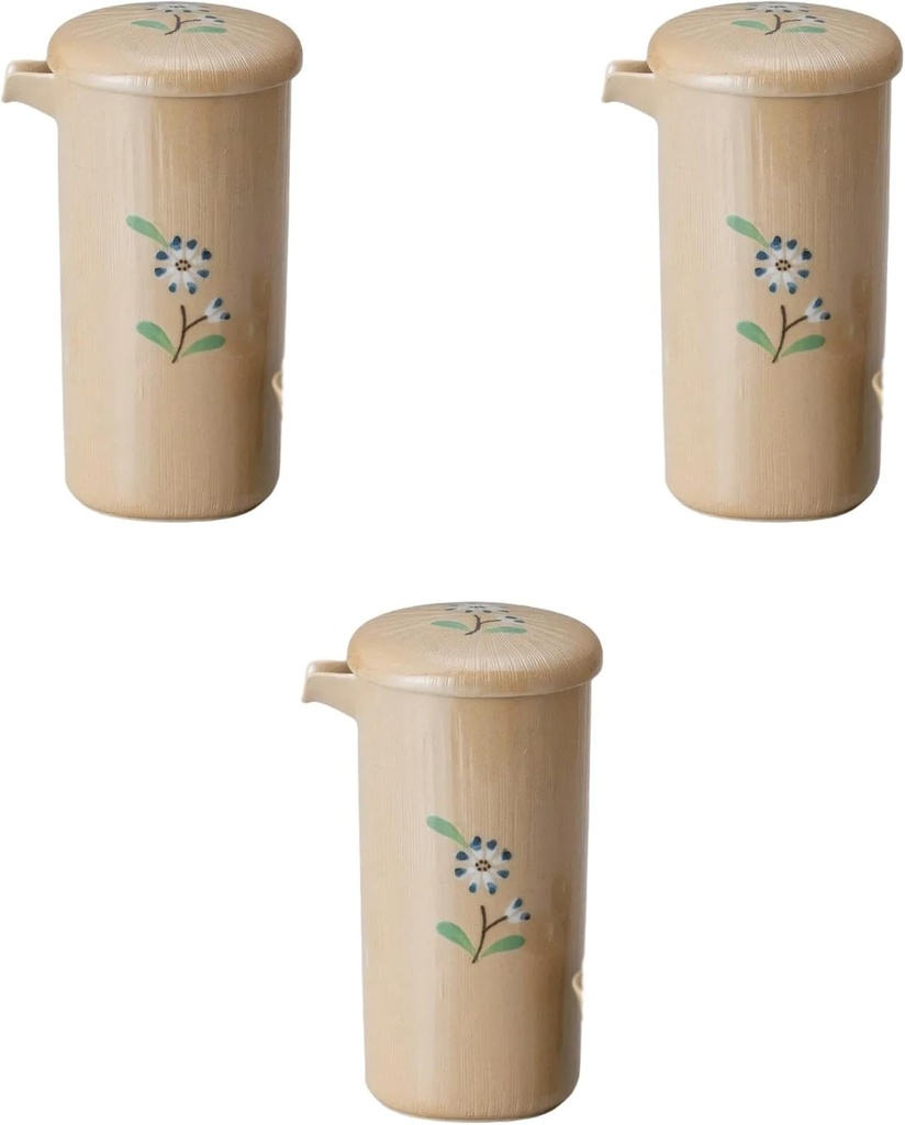 Set of 3, Hand-painted Blue Small Flower Kiri Sake Cup (with Lid) [3.7 x 9.3 x 15 cm (400 cc)] | Cold Sake Cup Setomonohonpo