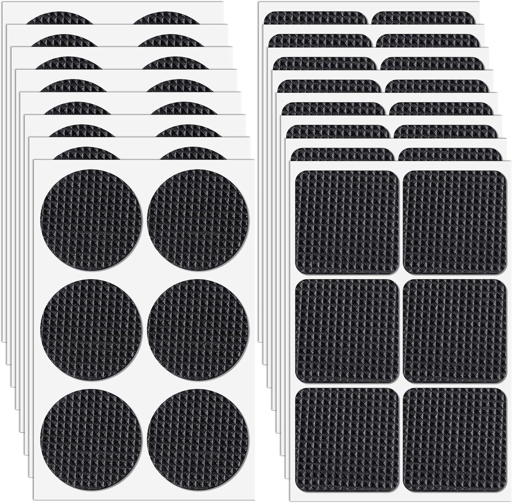 96 Pcs Rubber Furniture Pads Non Slip Black Non Slip Furniture Pads, Self Adhesive Rubber Floor Protector Pad for Feet Chair Leg Table Legs Floor Protectors 48 Square and 48 Round