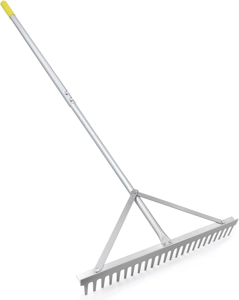Colwelt Landscape Rake - 24Tines, Aluminum Head with 68" Handle, 24" Width for Beach & Lawn Care