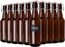 16oz Amber Glass Bottles with Airtight Rubber Seal Flip Caps (10 Pack),Swing Top Glass Bottles for Home Brewing, Kombucha, Beverages, Oil, Vinegar, Vanilla Extract,Water, Soda, Kefir