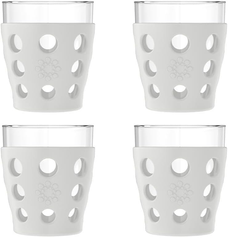 Lifefactory 10-Ounce Beverage Glasses with Protective Silicone Sleeves, 4-Pack, Stone Gray