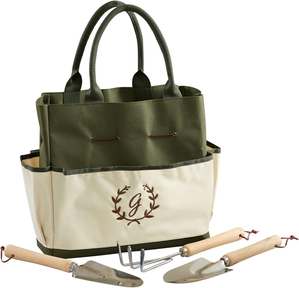 Personalization Universe Floral Wreath Personalized Garden Tote and Tools