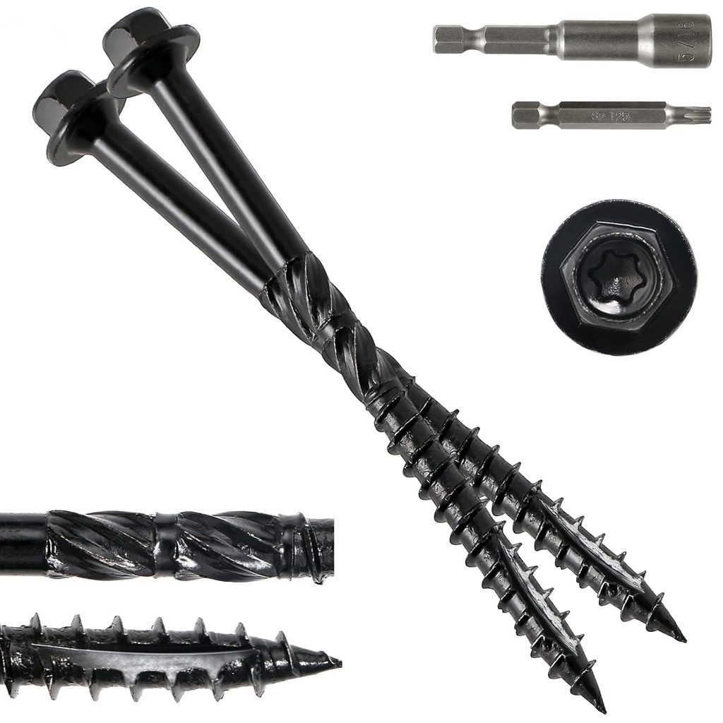 #14 x 4 Wood Structural Screws 50 Pack Hex Head Lag Screws, Rust Resistant Timber Screws for Timber/Log/Landscaping Wood (Black)