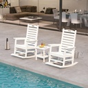 Outdoor Rocking Chairs Set of 2 with Footrest, HDPE Modern Rocking Lawn Chair for Garden, Poolside, Deck (White)