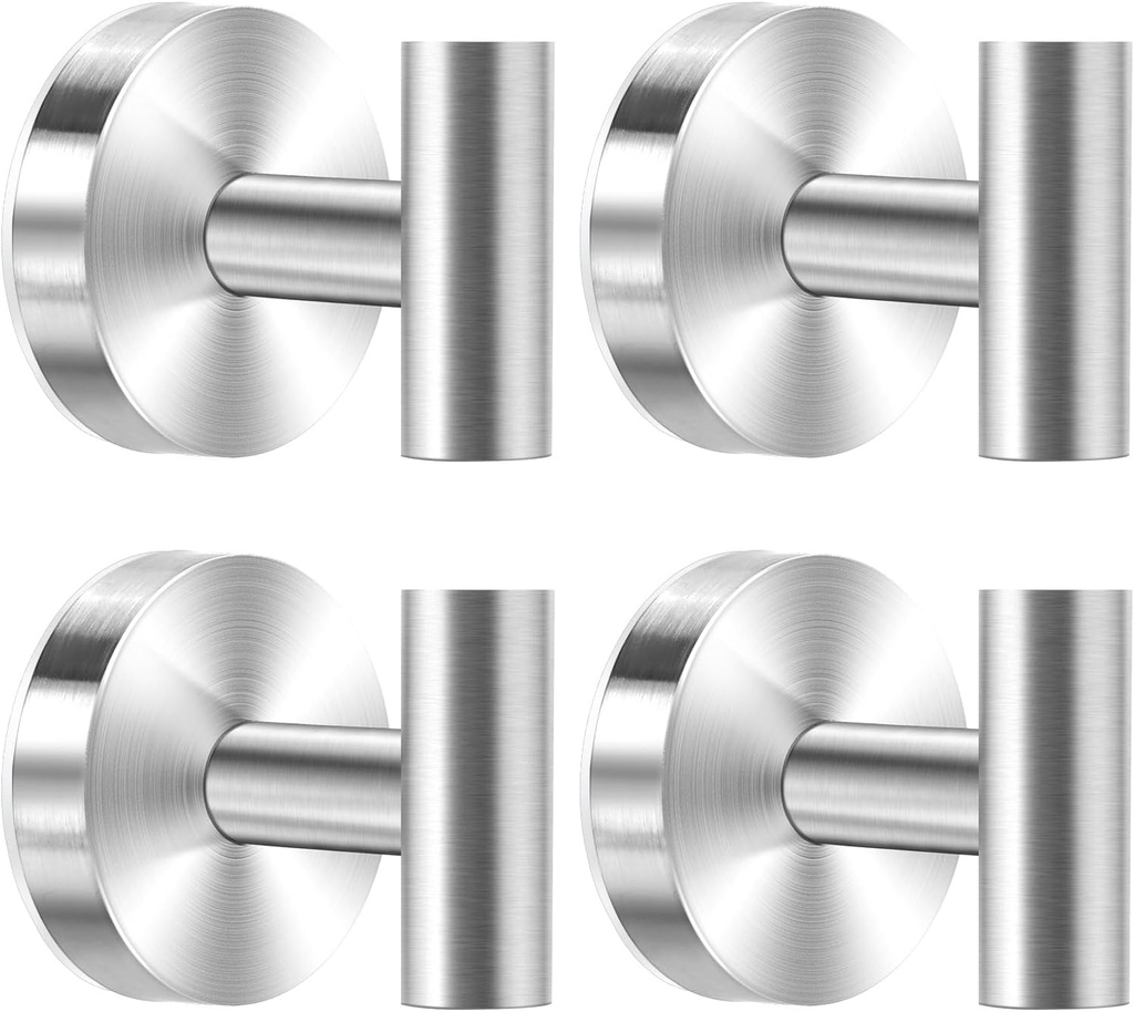 Suction Cup Hooks for Shower, 4 Pack Towel Hooks for Bathroom, Stainless Steel Wall Hanger, No-Drill Shower Hooks Robe Hook for Kitchen, Glass, Mirror, Tile to Hang Towels, Robes, Loofah(Silver)