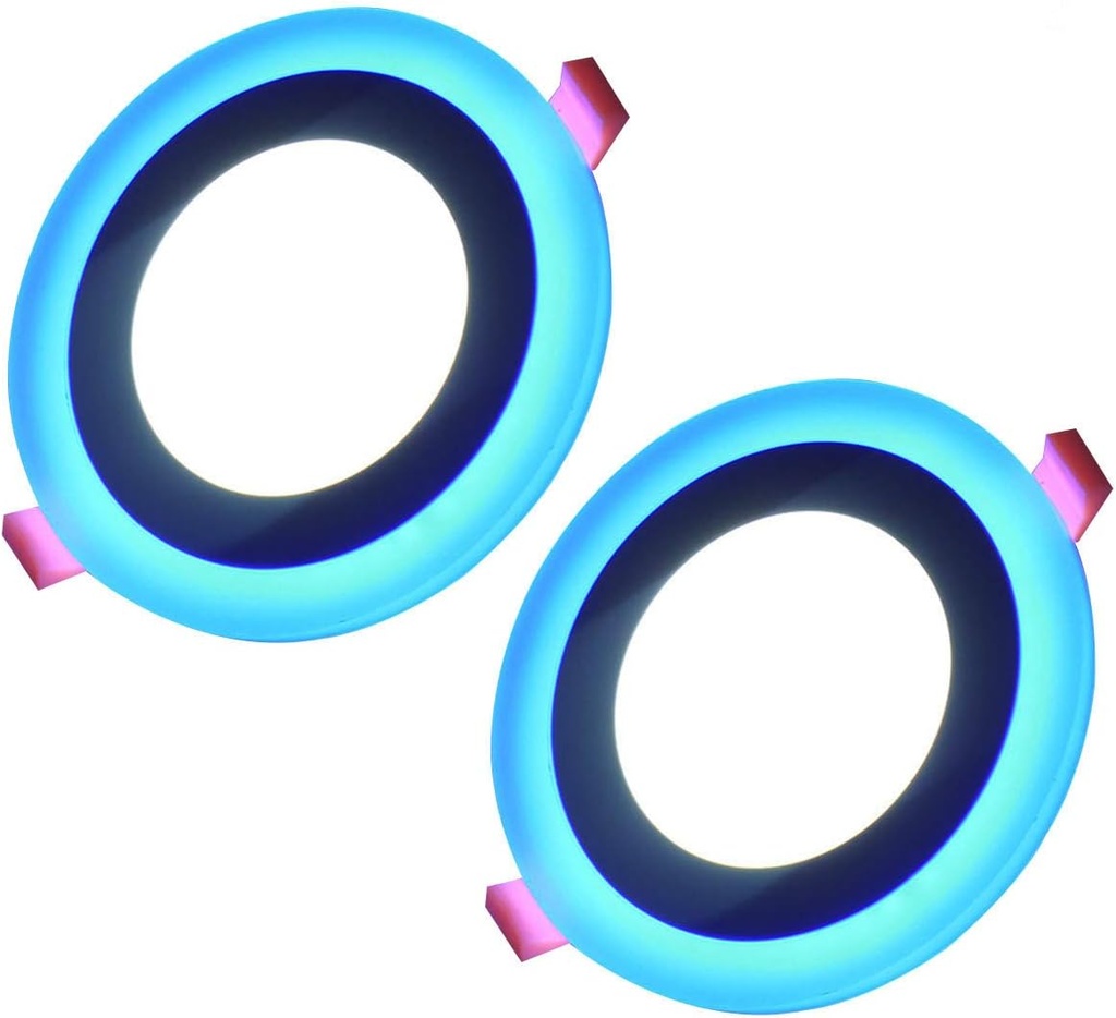 2 Pack Led Ceiling Lights, Panel Light Round Double Color (Cool White+Blue),Ultrathin Recessed Lighting,(12+4) W 7.7in Diamete Downlight