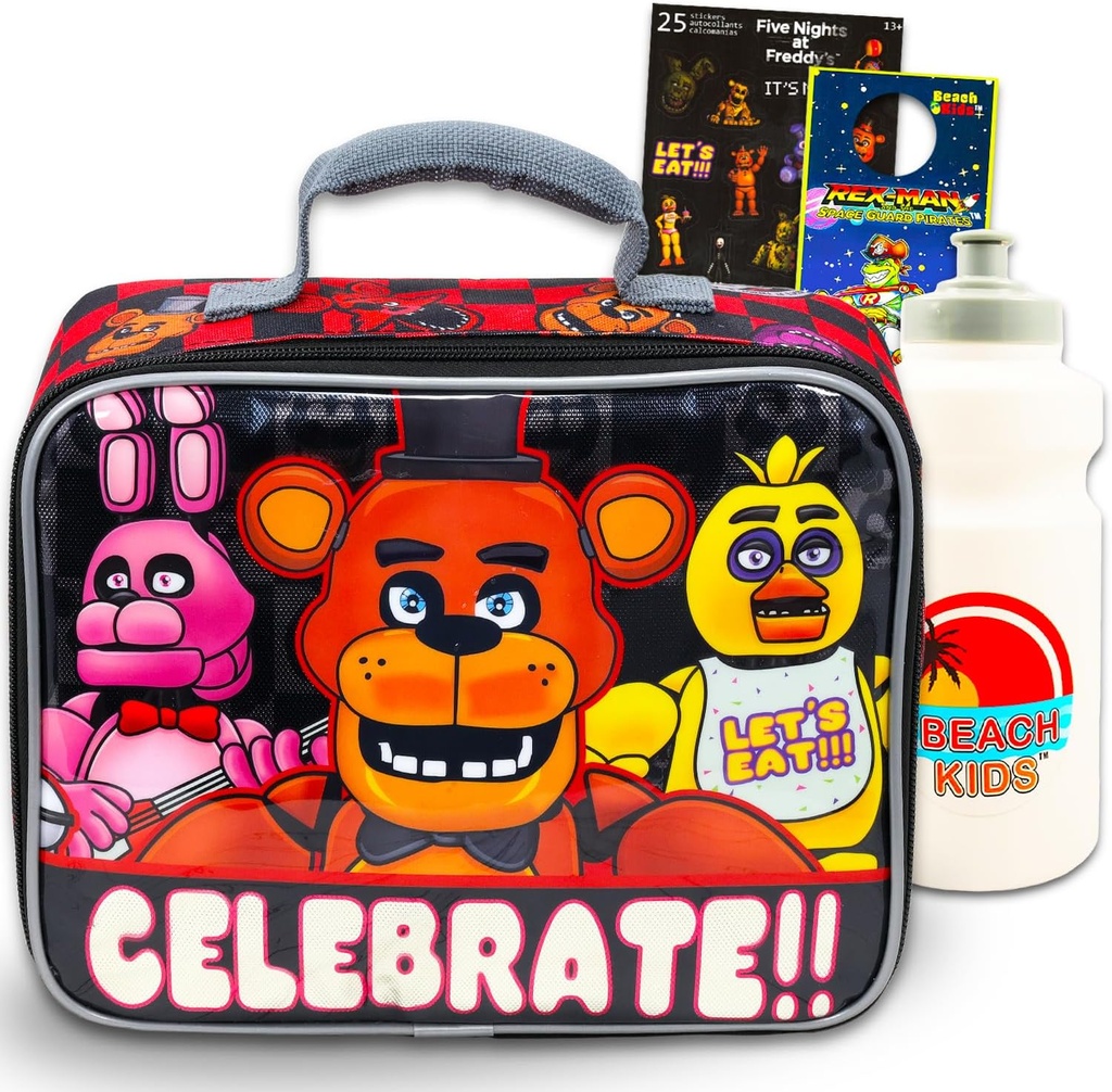 Five Nights at Freddy's Lunch Box for Boys Set - Bundle with Insulated FNAF Lunch Bag, Water Bottle, Stickers, More | Five Nights at Freddy's Lunchbox for Kids