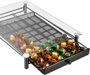 Clear Glass Coffee Pods Storage Drawer Organiser Large Capacity Espresso Pods Holder Stand with Metal Frame