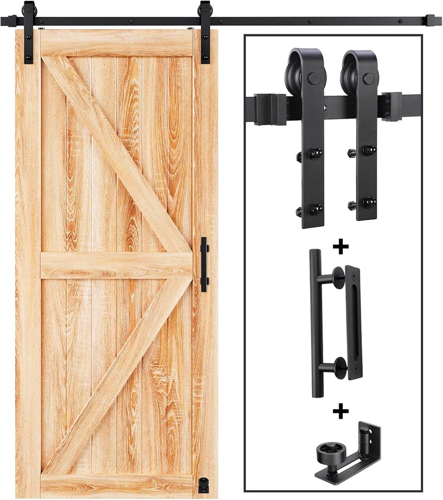 EaseLife 6.7 FT Sliding Barn Door Hardware Kit and Handle Door Hardware Kit, Basic J Pulley, Slide Smoothly Quietly, Easy Install (6.7FT Track Kit for 36"~40" Wide Single Doors)