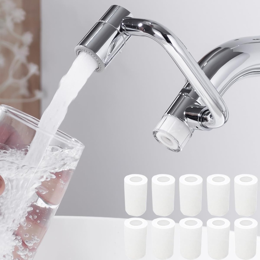 Water Filter for Sink- Faucet Extender-Rotatable Faucet Aerator-10pcs Cartridges,1080° Swivel Faucet Extender for Kitchen & Bathroom Sink,360° Rotating 2-Mode Swivel Aerator, Chrome