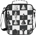 ALAZA Black White Buffalo Plaid Chess Lunch Bags Insulated School Lunch Bag for Kids Boys Girls Toddler Reusable Lunch Box Thermal Cooler Bag Tote Bag Shoulder Strap