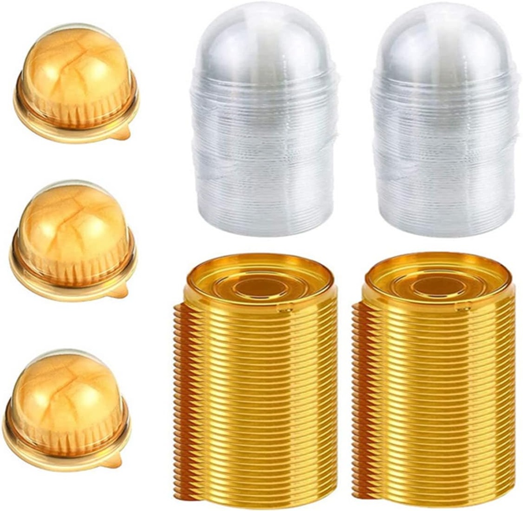 2 Inch 50 Pack Clear Plastic Mini Cupcake Containers Individual Packaging Mini Cupcake Holder, Disposable Treat Boxes with Dome Lids for Muffin Mooncake Cake Macaron(yellow)