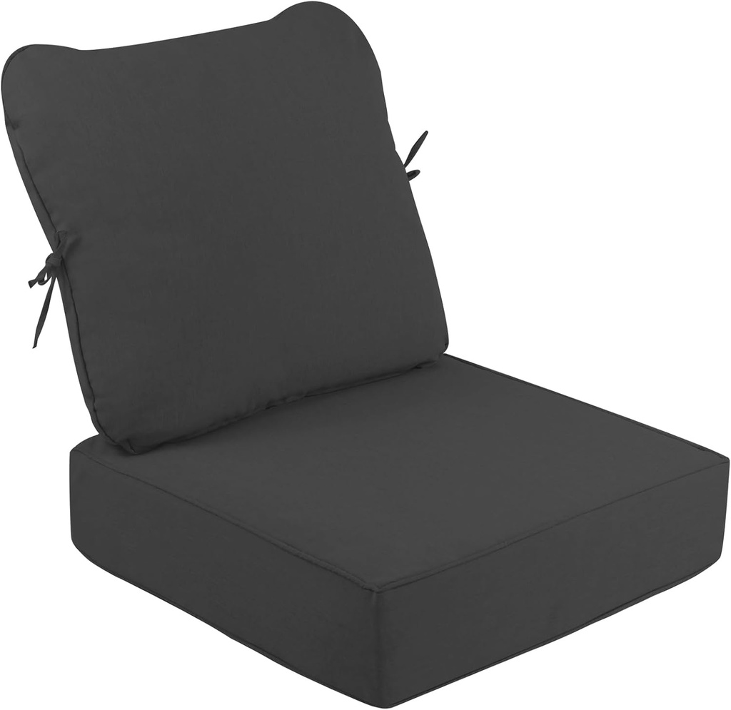 6 Inch Thick Outdoor Deep Seat Cushions for Outdoor Furniture Waterproof Patio Seat Cushions with Removable Cover and Adjustable Ties, 24x24x6 Inches Outdoor Chair Cushion, Charcoal Gray