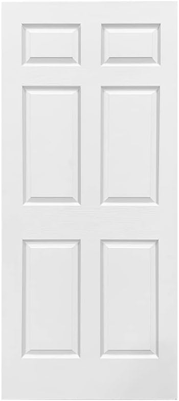 36 in. x 80 in. White Painted Finished Composite MDF 6 Panel Interior Barn Door Slab