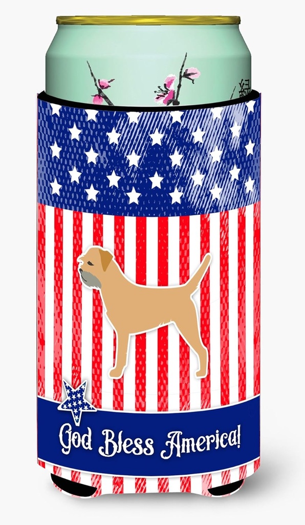 Caroline's Treasures BB3289TBC USA Patriotic Border Terrier Tall Boy Hugger Can Cooler Sleeve Hugger Machine Washable Drink Sleeve Hugger Collapsible Insulator Beverage Insulated Holder