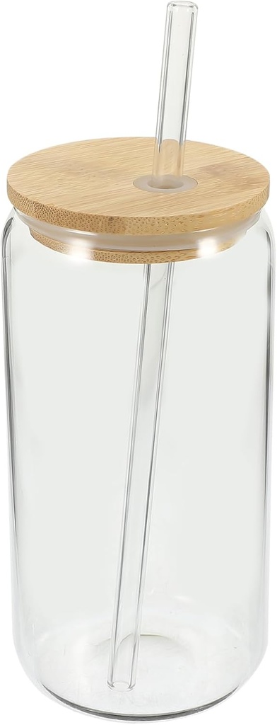 Glass Beverage Cup with Bamboo Lid and Straw Tumbler for Hot and Cold Drinks for Milk Tea Juice and Iced Coffee Home Cafes and Restaurants